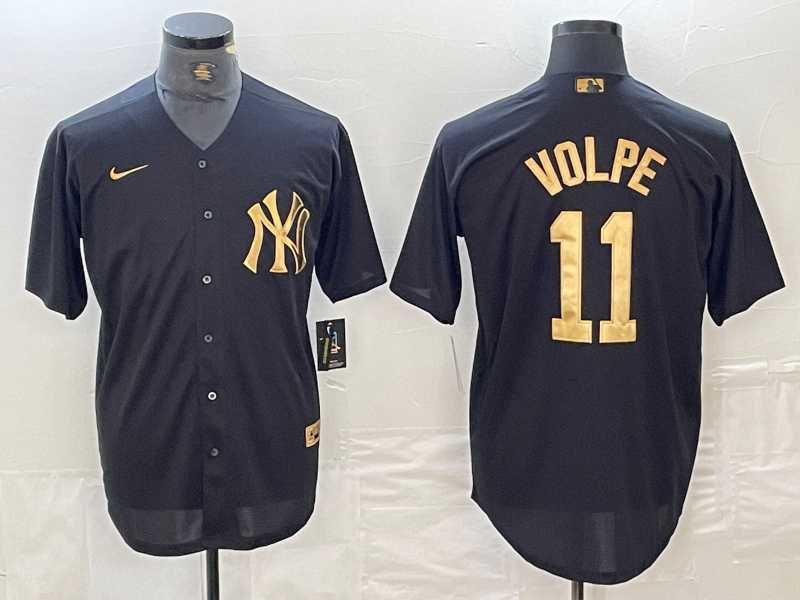 Mens New York Yankees #11 Anthony Volpe Black Gold Cool Base Stitched Jersey->new york yankees->MLB Jersey
